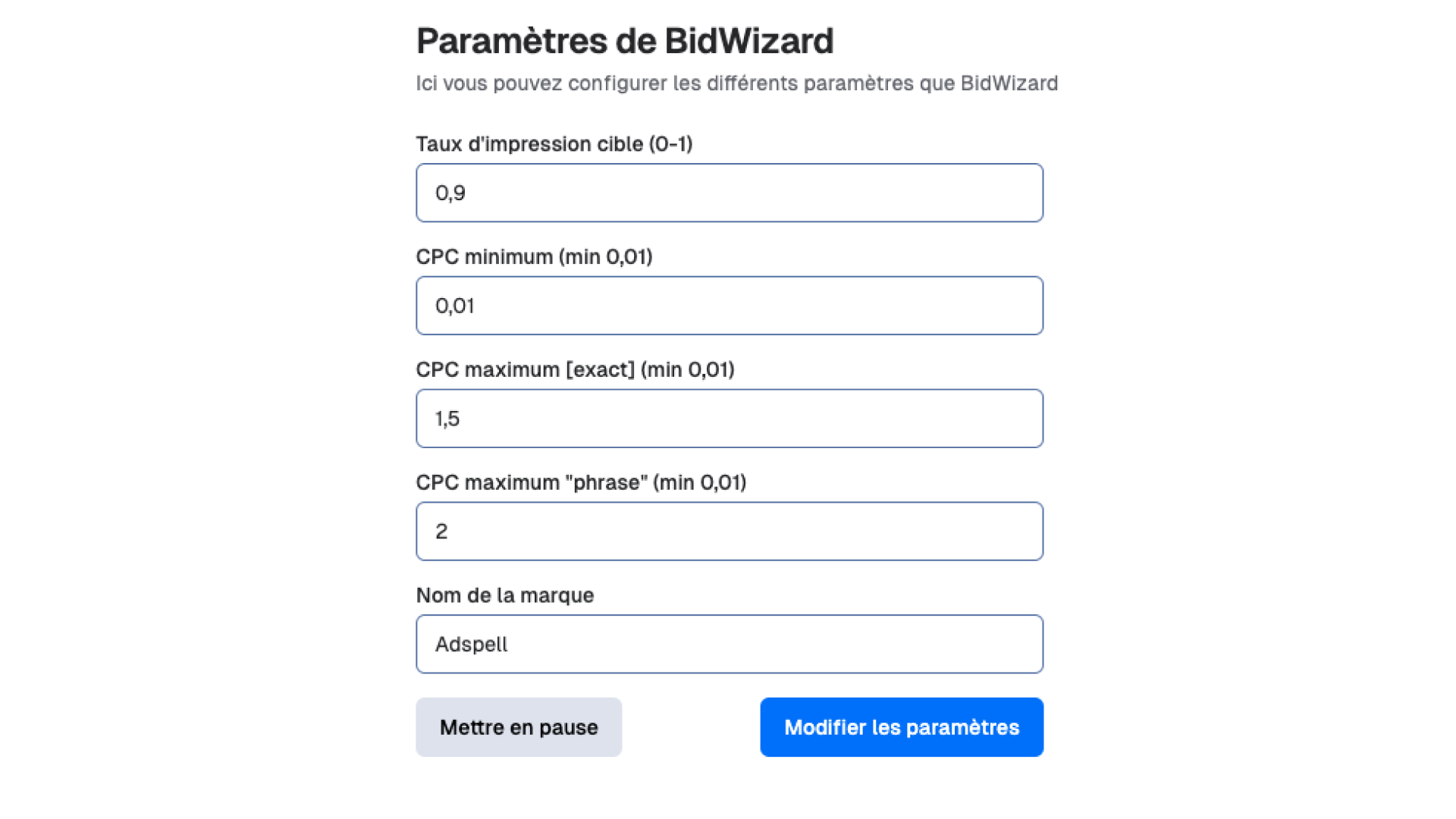 Configure BidWizard